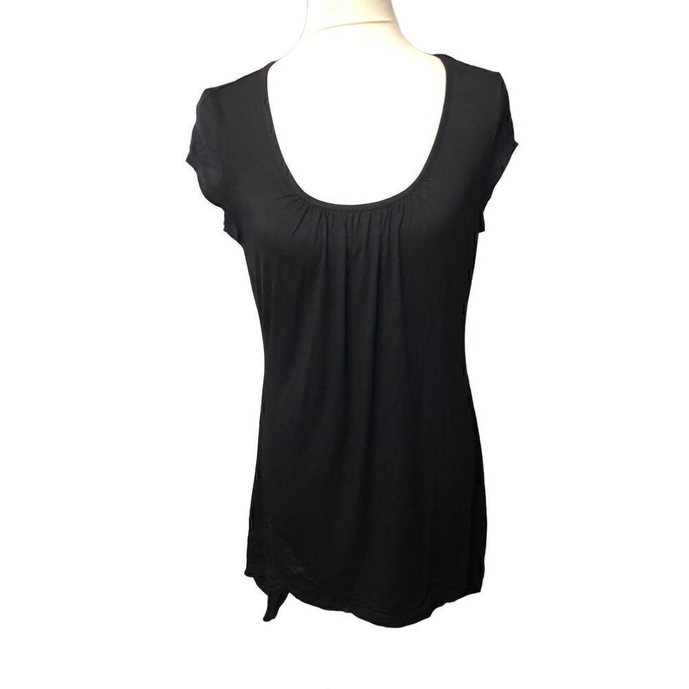 Meaneor black shark bite hem cap sleeve scoop neck soft tunic Size M